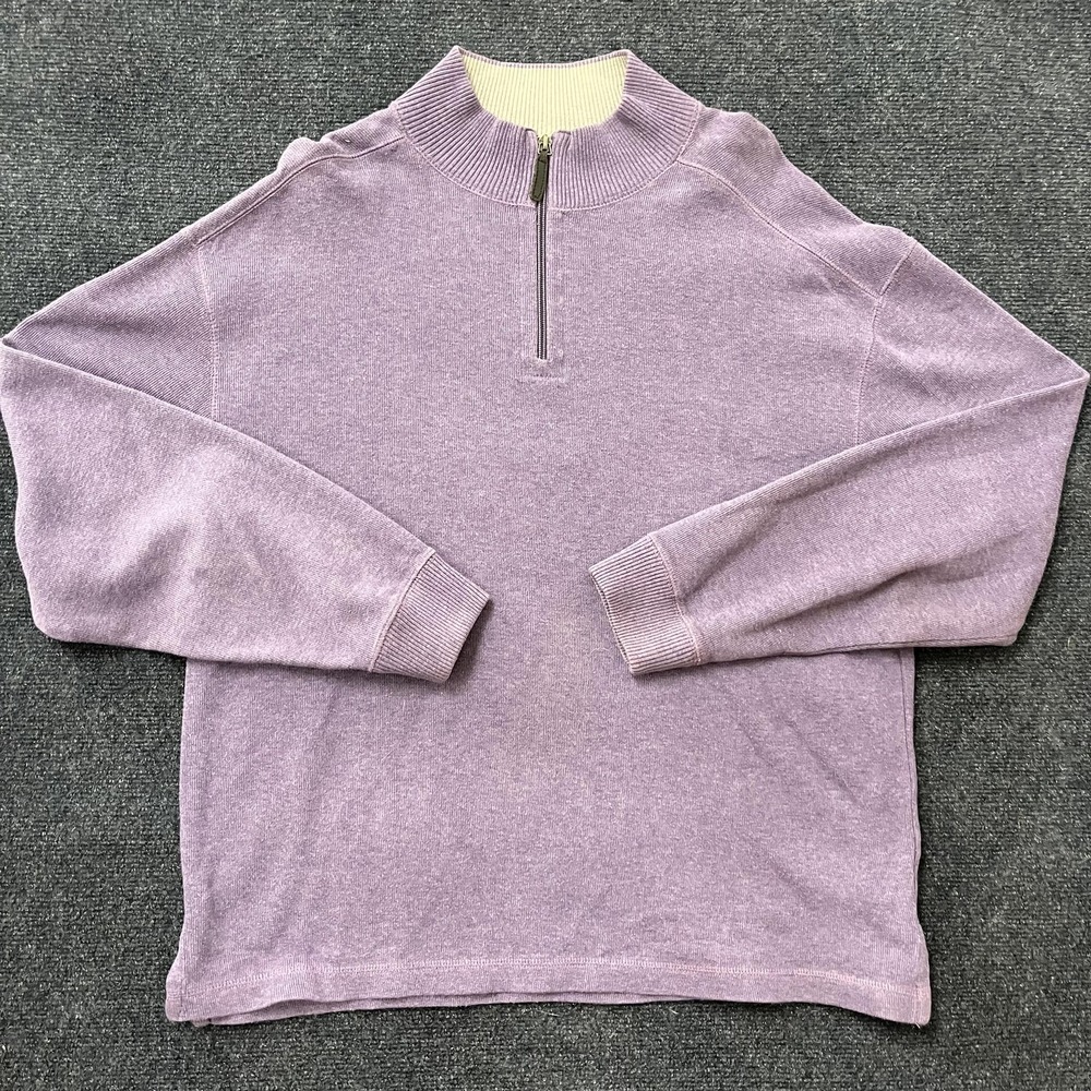 Jos. A. Bank‎ Sweater Mens Large Purple 1/4 Zip Mock Neck Cotton Knit Pullover